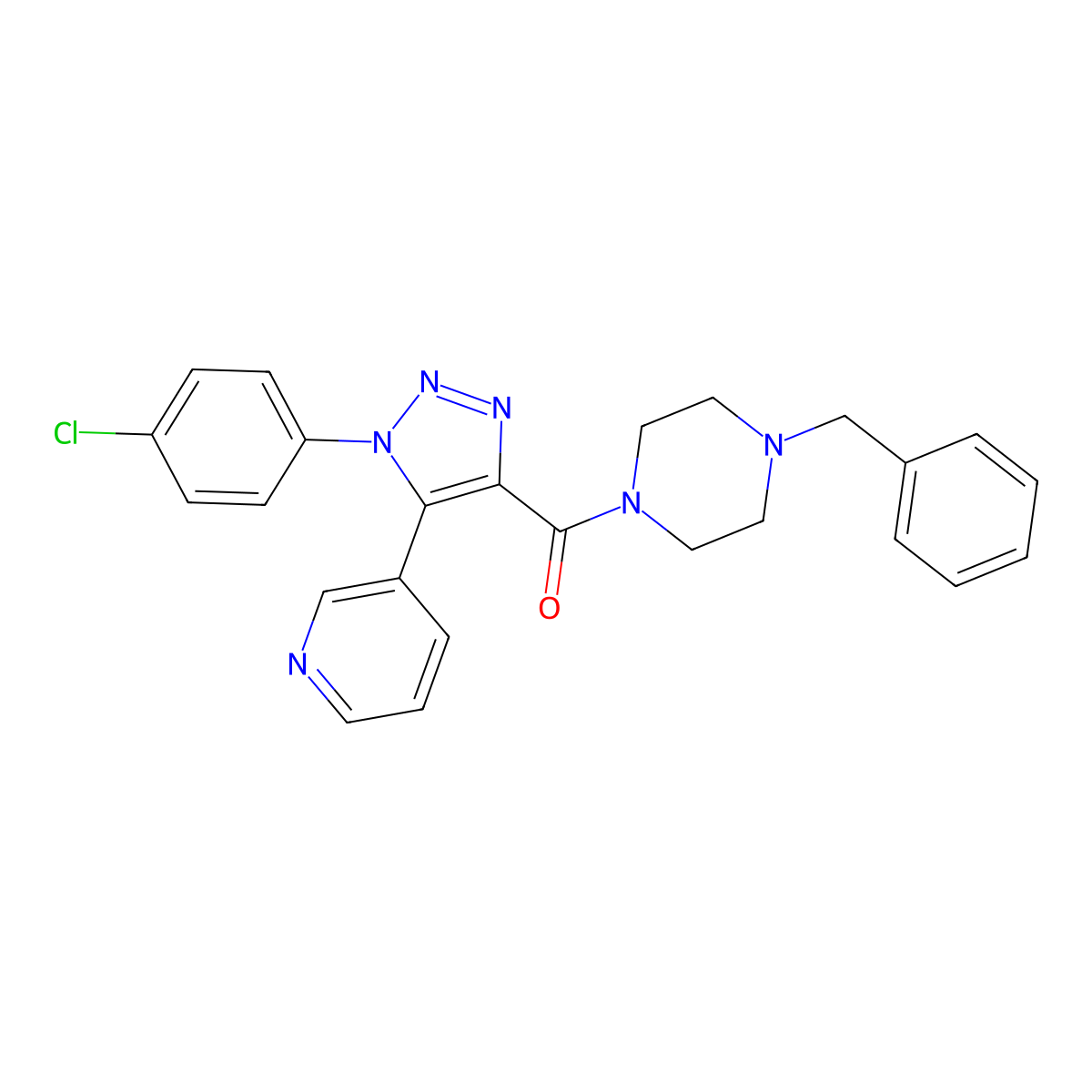 (4-benzylpiperazin-1-yl)(1-(4-chlorophenyl)-5-(pyridin-3-yl)-1H-1,2,3-triazol-4-yl)methanone molecular structure, CAS 1207058-02-3