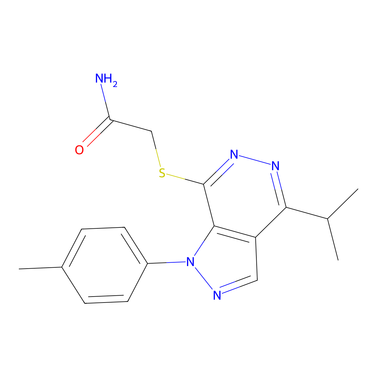 2-((4-isopropyl-1-(p-tolyl)-1H-pyrazolo[3,4-d]pyridazin-7-yl)thio)acetamide molecular structure, CAS 1207058-04-5