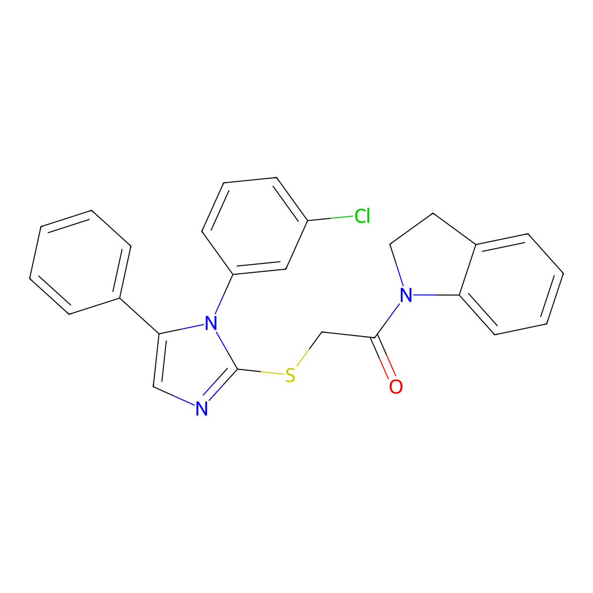 2-((1-(3-chlorophenyl)-5-phenyl-1H-imidazol-2-yl)thio)-1-(indolin-1-yl)ethanone molecular structure, CAS 1207058-05-6