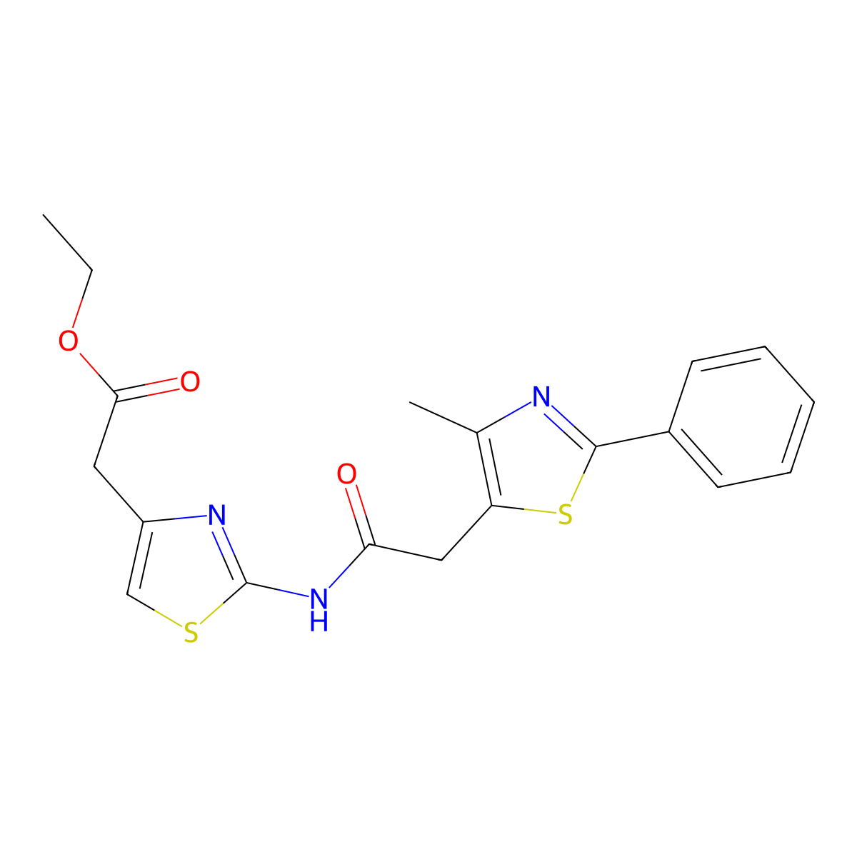Ethyl 2-(2-(2-(4-methyl-2-phenylthiazol-5-yl)acetamido)thiazol-4-yl)acetate molecular structure, CAS 1207058-10-3