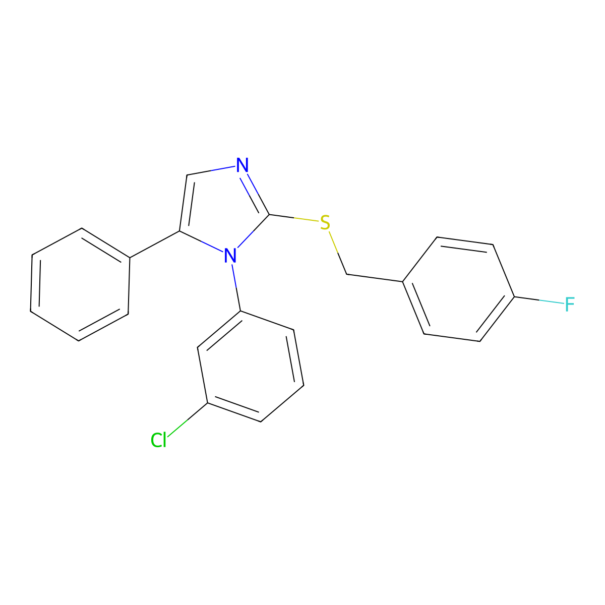 1-(3-chlorophenyl)-2-((4-fluorobenzyl)thio)-5-phenyl-1H-imidazole molecular structure, CAS 1207058-11-4
