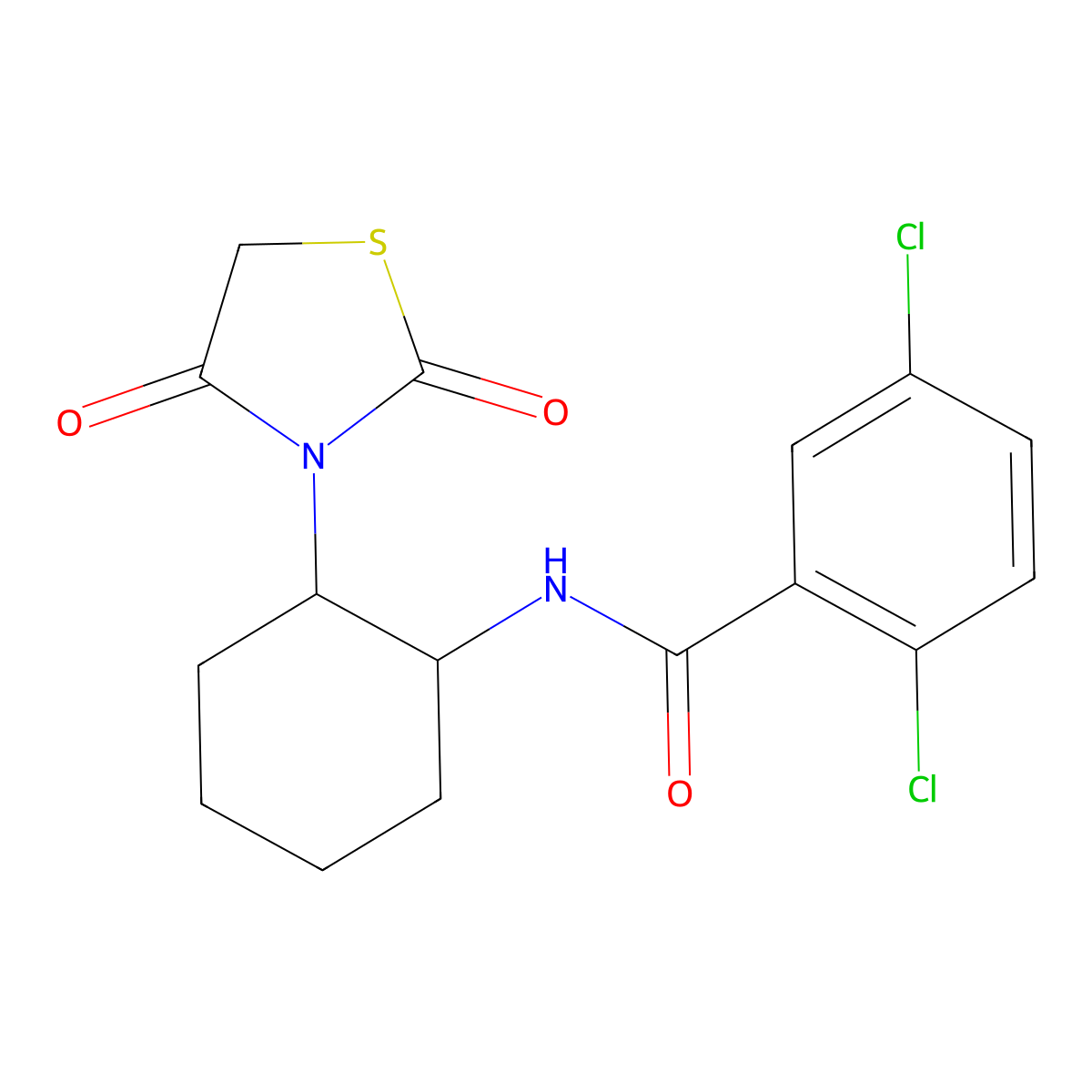 2,5-dichloro-N-(2-(2,4-dioxothiazolidin-3-yl)cyclohexyl)benzamide molecular structure, CAS 1207058-14-7