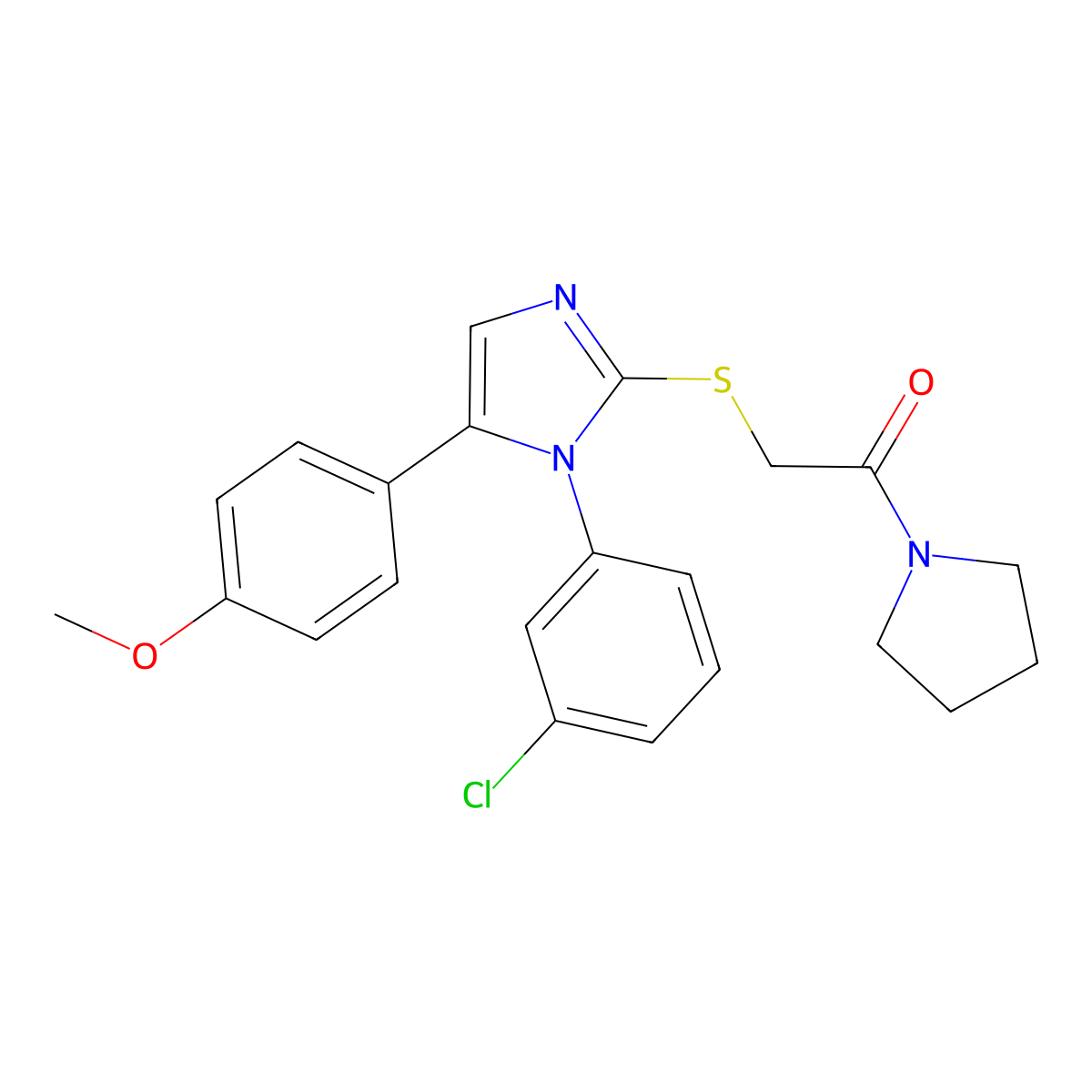 2-((1-(3-chlorophenyl)-5-(4-methoxyphenyl)-1H-imidazol-2-yl)thio)-1-(pyrrolidin-1-yl)ethanone molecular structure, CAS 1207058-15-8