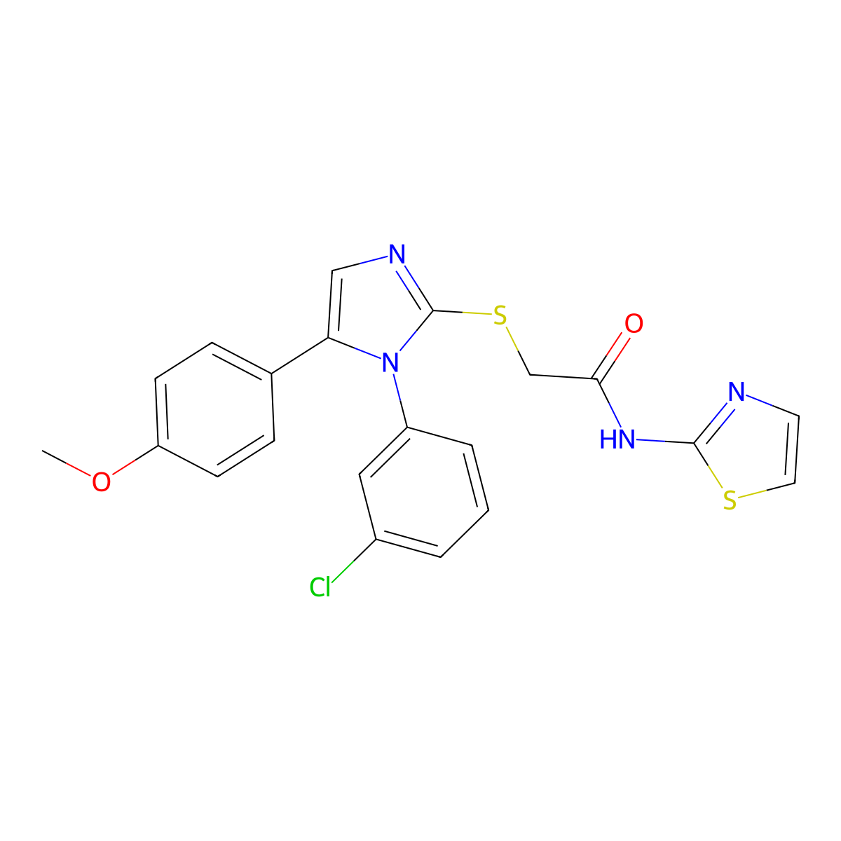 2-((1-(3-chlorophenyl)-5-(4-methoxyphenyl)-1H-imidazol-2-yl)thio)-N-(thiazol-2-yl)acetamide molecular structure, CAS 1207058-19-2
