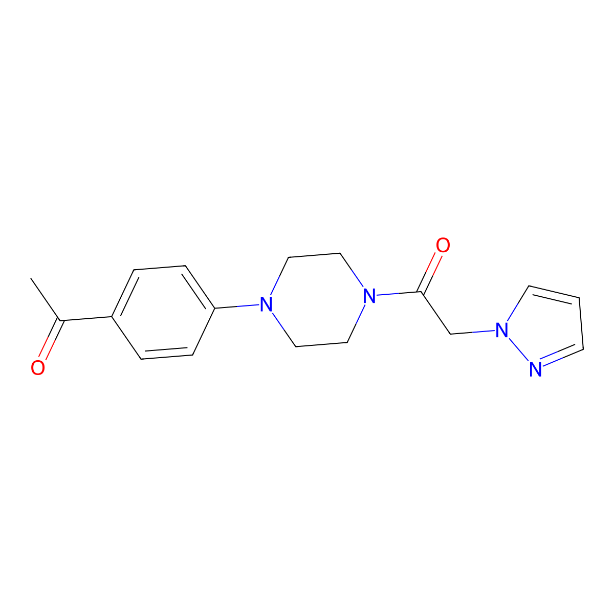 1-(4-(4-acetylphenyl)piperazin-1-yl)-2-(1H-pyrazol-1-yl)ethanone molecular structure, CAS 1207058-27-2