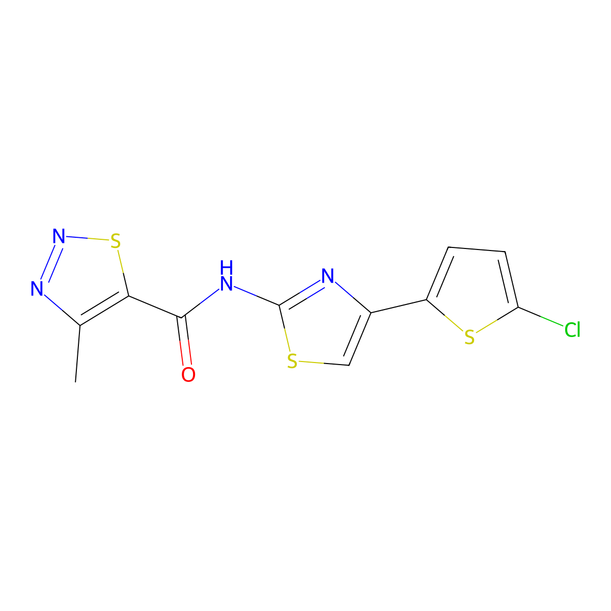 N-(4-(5-chlorothiophen-2-yl)thiazol-2-yl)-4-methyl-1,2,3-thiadiazole-5-carboxamide molecular structure, CAS 1207058-29-4
