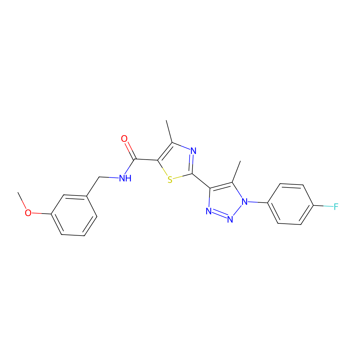 2-(1-(4-fluorophenyl)-5-methyl-1H-1,2,3-triazol-4-yl)-N-(3-methoxybenzyl)-4-methylthiazole-5-carboxamide molecular structure, CAS 1207058-34-1