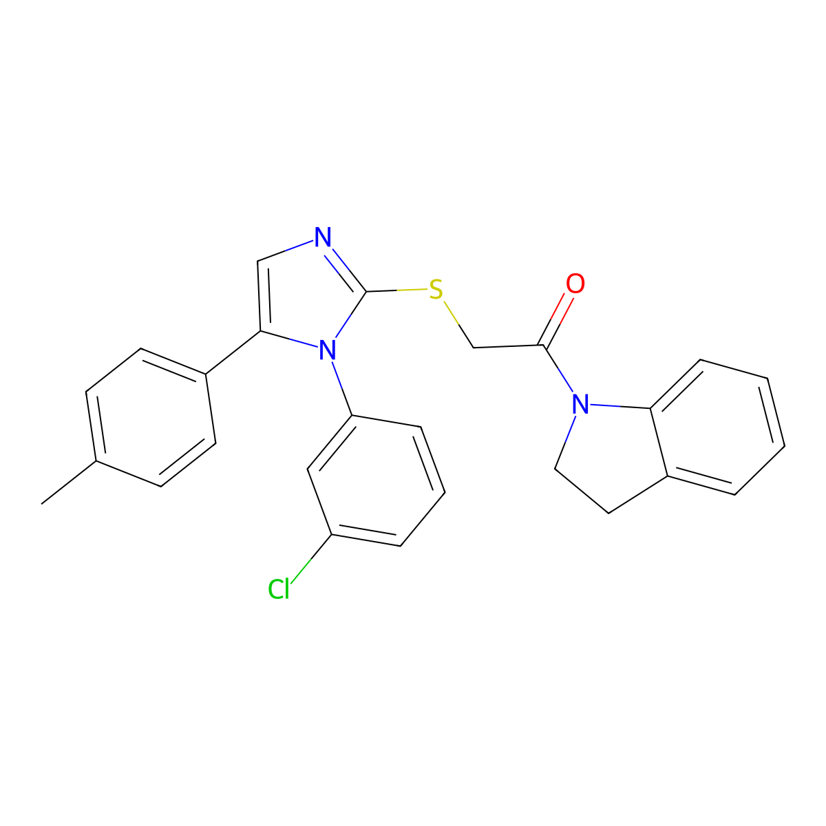 2-((1-(3-chlorophenyl)-5-(p-tolyl)-1H-imidazol-2-yl)thio)-1-(indolin-1-yl)ethanone molecular structure, CAS 1207058-35-2