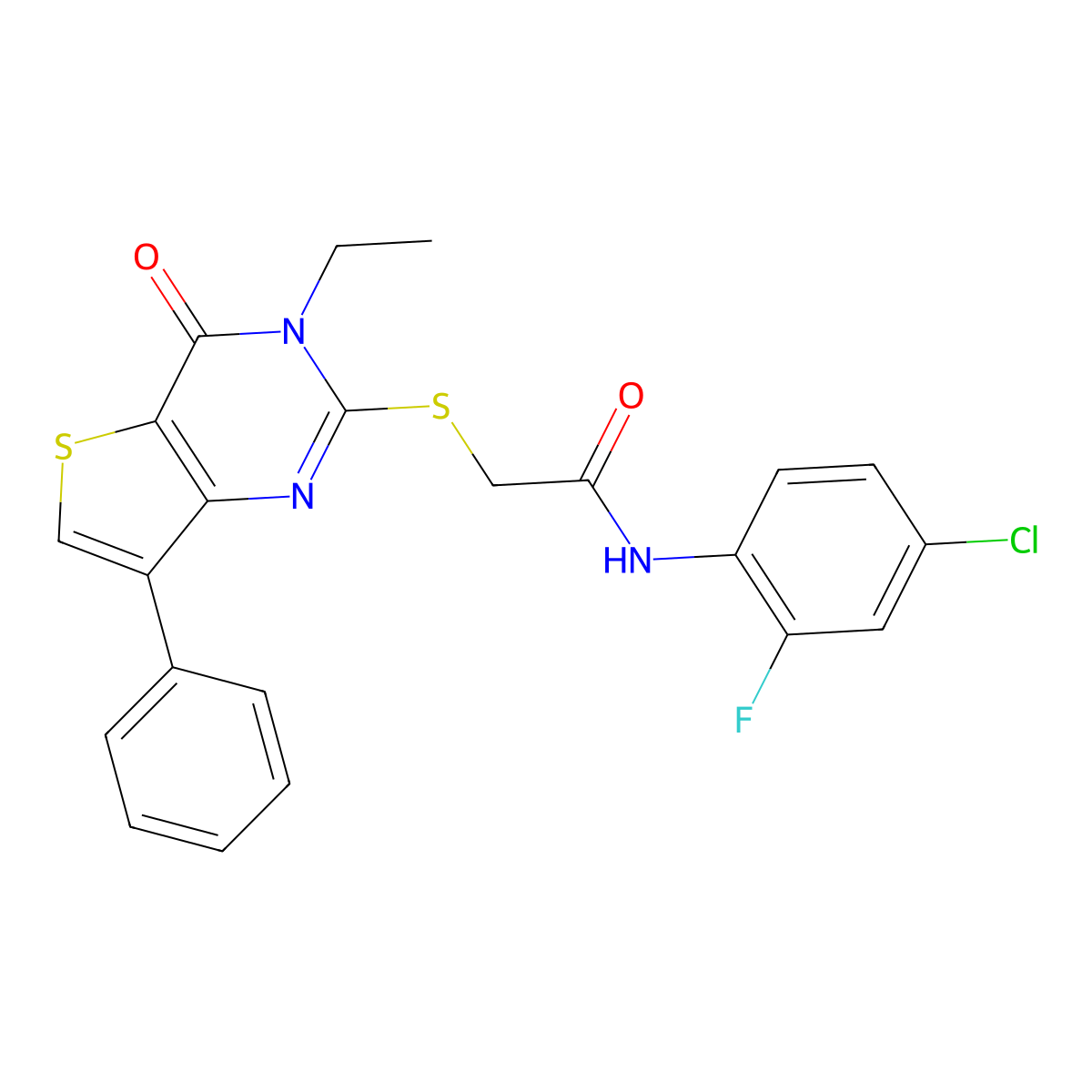 N-(4-chloro-2-fluorophenyl)-2-[(3-ethyl-4-oxo-7-phenyl-3,4-dihydrothieno[3,2-d]pyrimidin-2-yl)thio]acetamide molecular structure, CAS 1207058-36-3