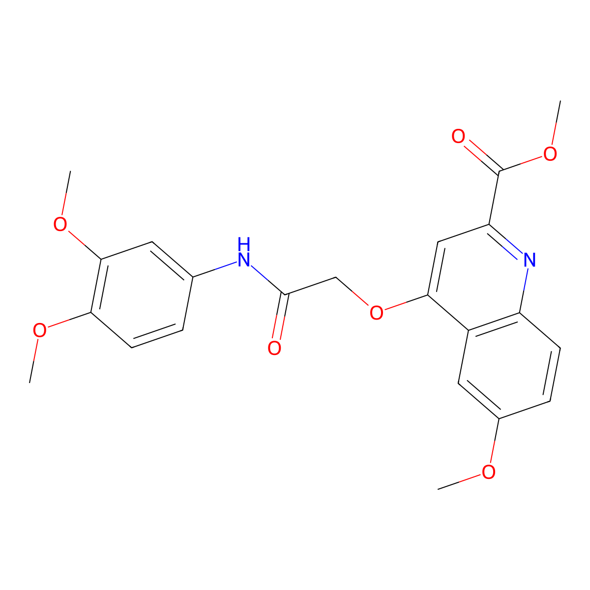 Methyl 4-{[(3,4-dimethoxyphenyl)carbamoyl]methoxy}-6-methoxyquinoline-2-carboxylate molecular structure, CAS 1207058-39-6