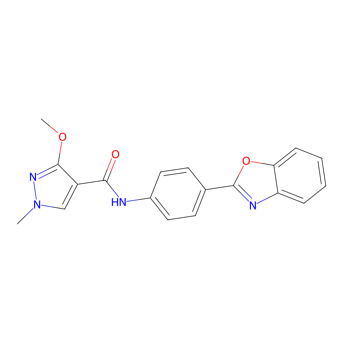 N-(4-(benzo[d]oxazol-2-yl)phenyl)-3-methoxy-1-methyl-1H-pyrazole-4-carboxamide molecular structure, CAS 1207058-40-9