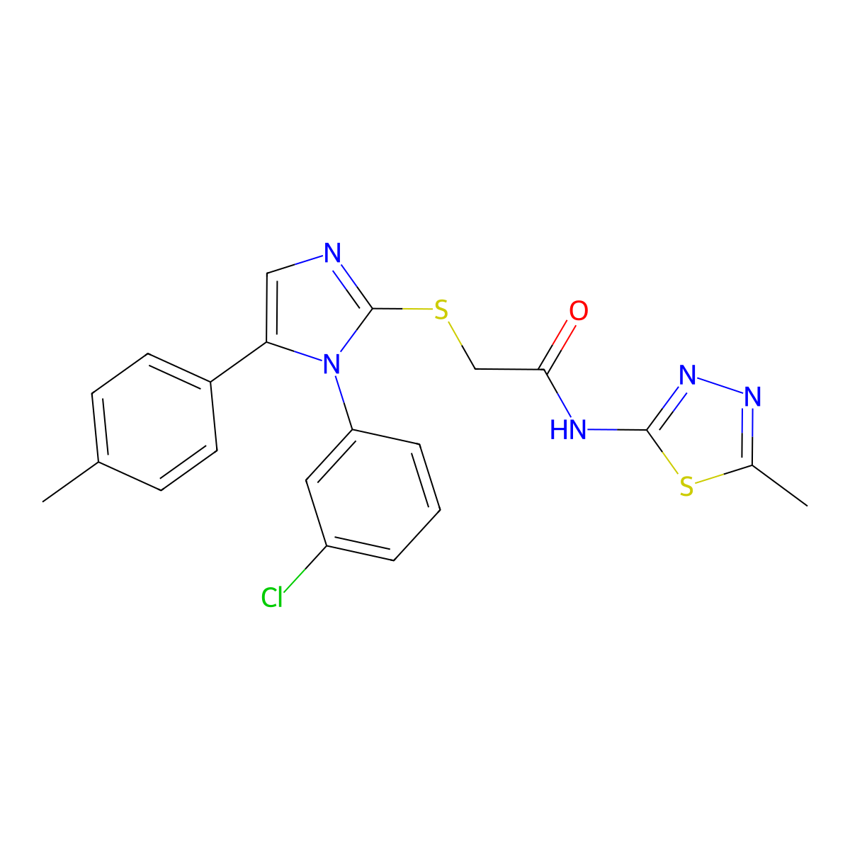 2-((1-(3-chlorophenyl)-5-(p-tolyl)-1H-imidazol-2-yl)thio)-N-(5-methyl-1,3,4-thiadiazol-2-yl)acetamide molecular structure, CAS 1207058-42-1