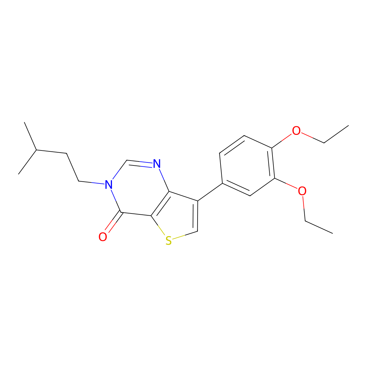 7-(3,4-diethoxyphenyl)-3-(3-methylbutyl)thieno[3,2-d]pyrimidin-4(3H)-one molecular structure, CAS 1207058-43-2