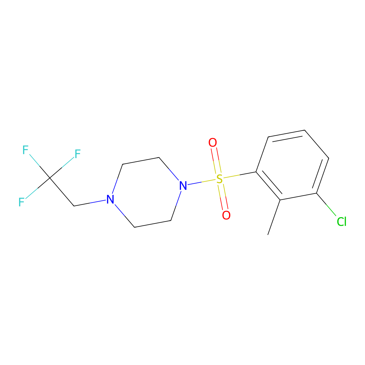 1-((3-Chloro-2-methylphenyl)sulfonyl)-4-(2,2,2-trifluoroethyl)piperazine molecular structure, CAS 1207058-46-5