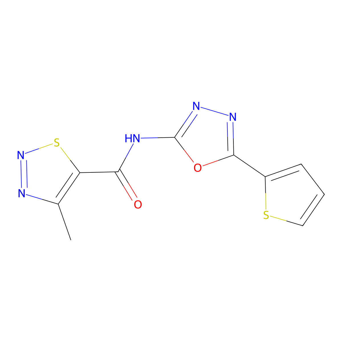 4-methyl-N-[5-(thiophen-2-yl)-1,3,4-oxadiazol-2-yl]-1,2,3-thiadiazole-5-carboxamide molecular structure, CAS 1207058-47-6