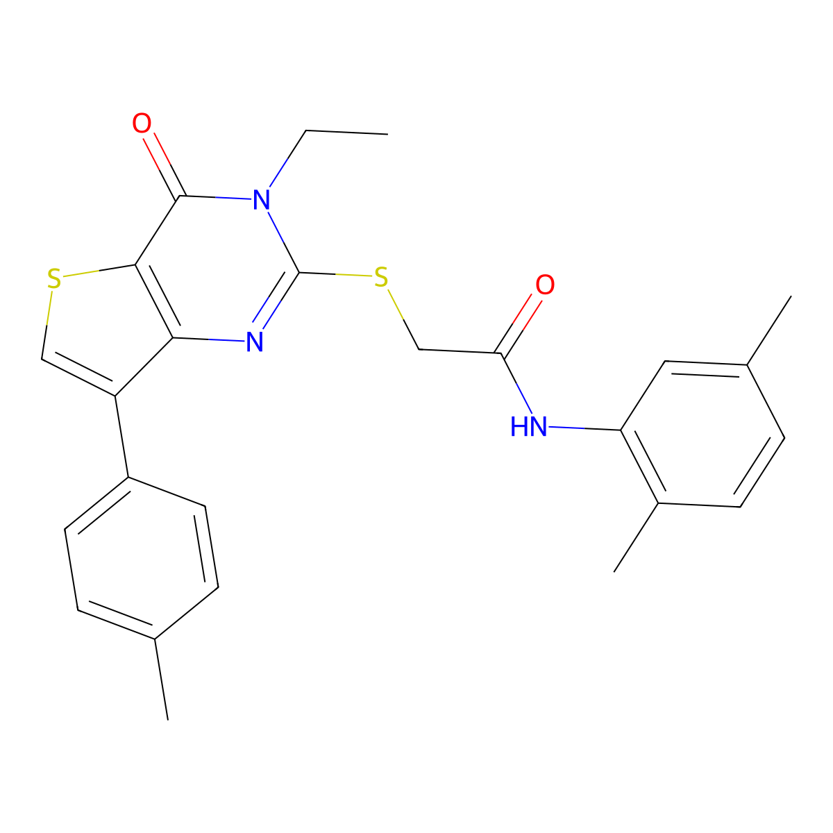 N-(2,5-dimethylphenyl)-2-{[3-ethyl-7-(4-methylphenyl)-4-oxo-3,4-dihydrothieno[3,2-d]pyrimidin-2-yl]sulfanyl}acetamide molecular structure, CAS 1207058-48-7