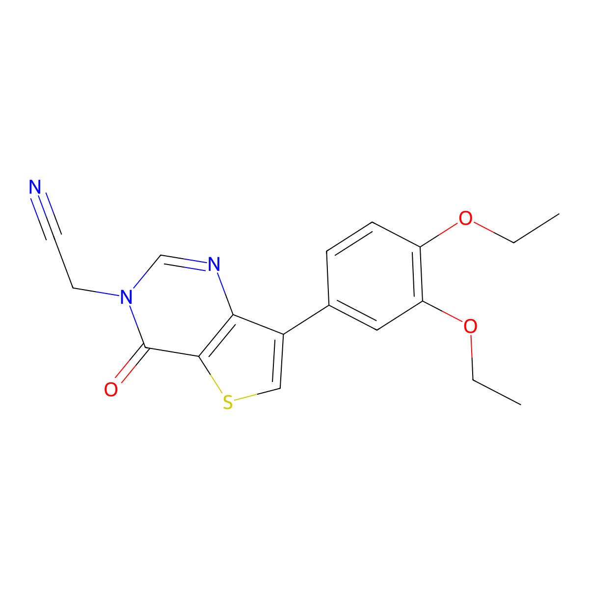 2-(7-(3,4-diethoxyphenyl)-4-oxothieno[3,2-d]pyrimidin-3(4H)-yl)acetonitrile molecular structure, CAS 1207058-49-8