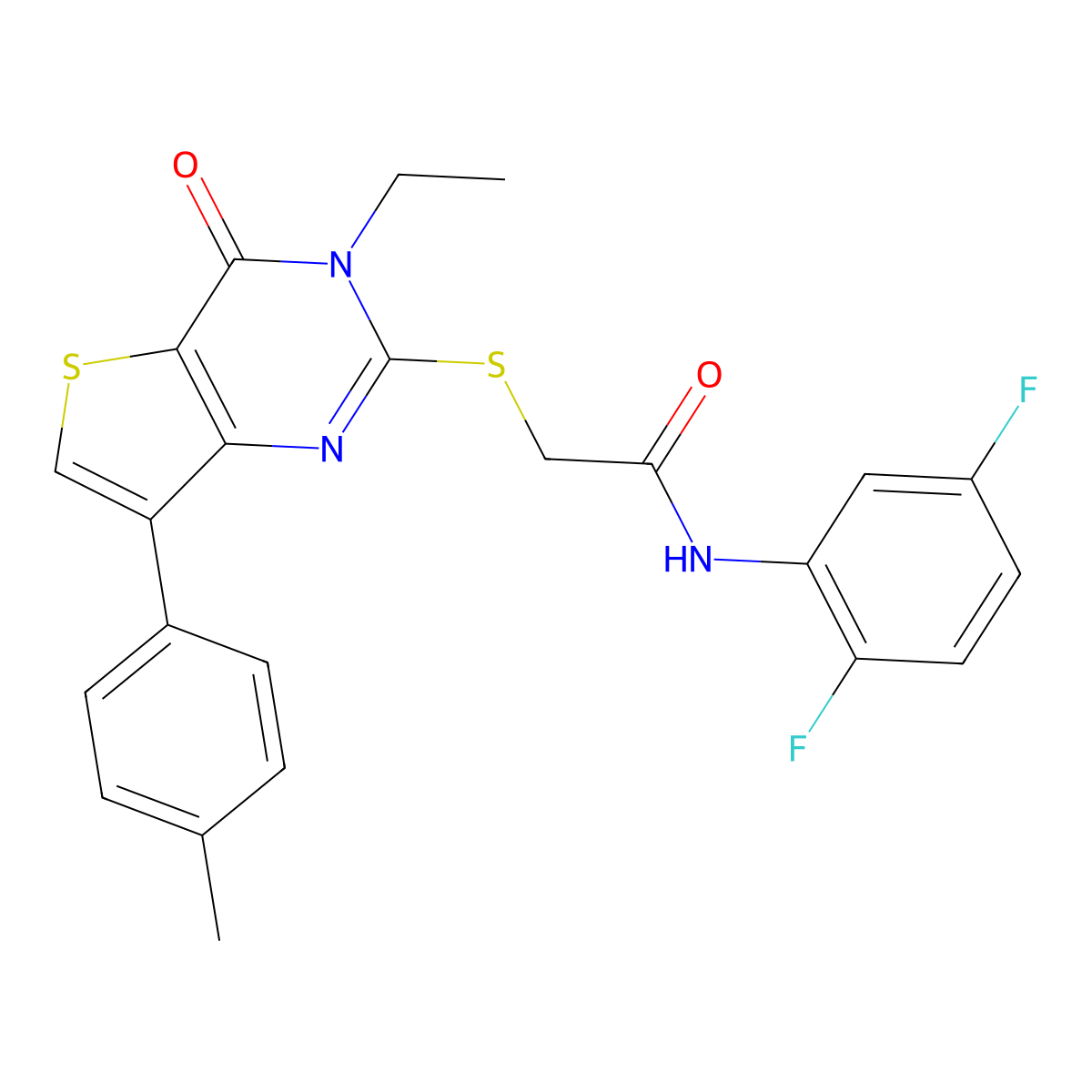 N-(2,5-difluorophenyl)-2-{[3-ethyl-7-(4-methylphenyl)-4-oxo-3,4-dihydrothieno[3,2-d]pyrimidin-2-yl]sulfanyl}acetamide molecular structure, CAS 1207058-51-2