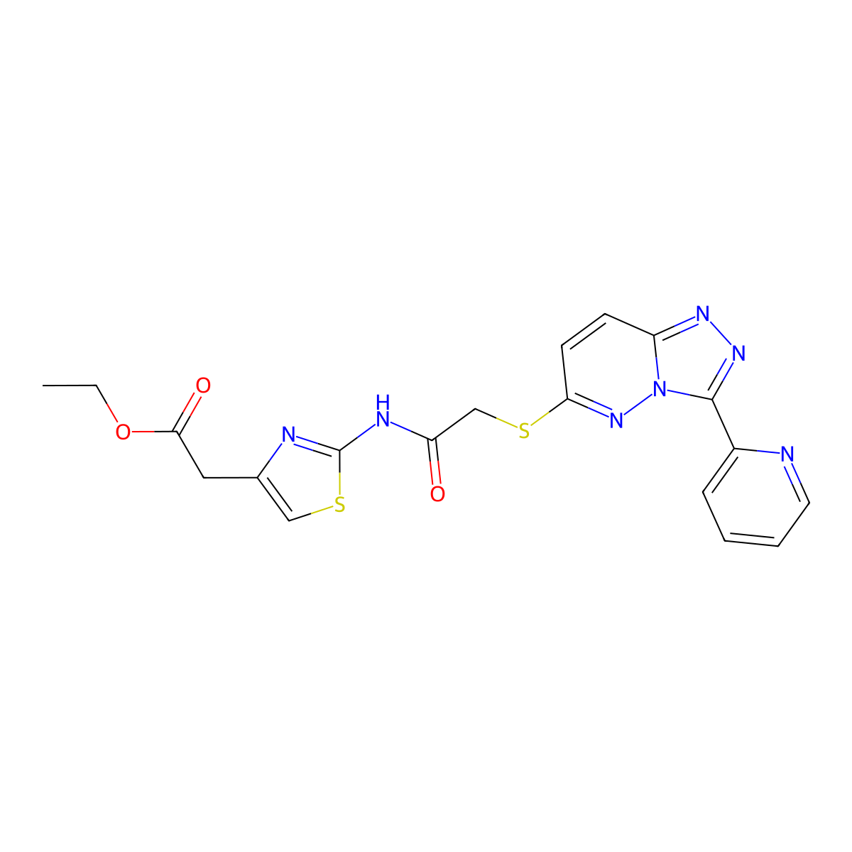 Ethyl 2-(2-(2-((3-(pyridin-2-yl)-[1,2,4]triazolo[4,3-b]pyridazin-6-yl)thio)acetamido)thiazol-4-yl)acetate molecular structure, CAS 1207058-53-4