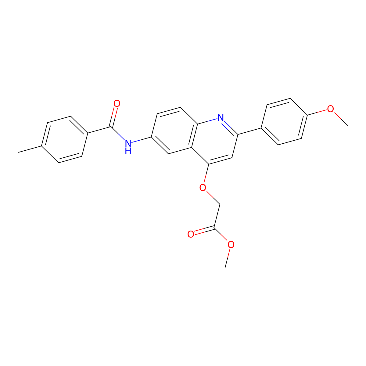 Methyl 2-{[2-(4-methoxyphenyl)-6-(4-methylbenzamido)quinolin-4-yl]oxy}acetate molecular structure, CAS 1207058-63-6