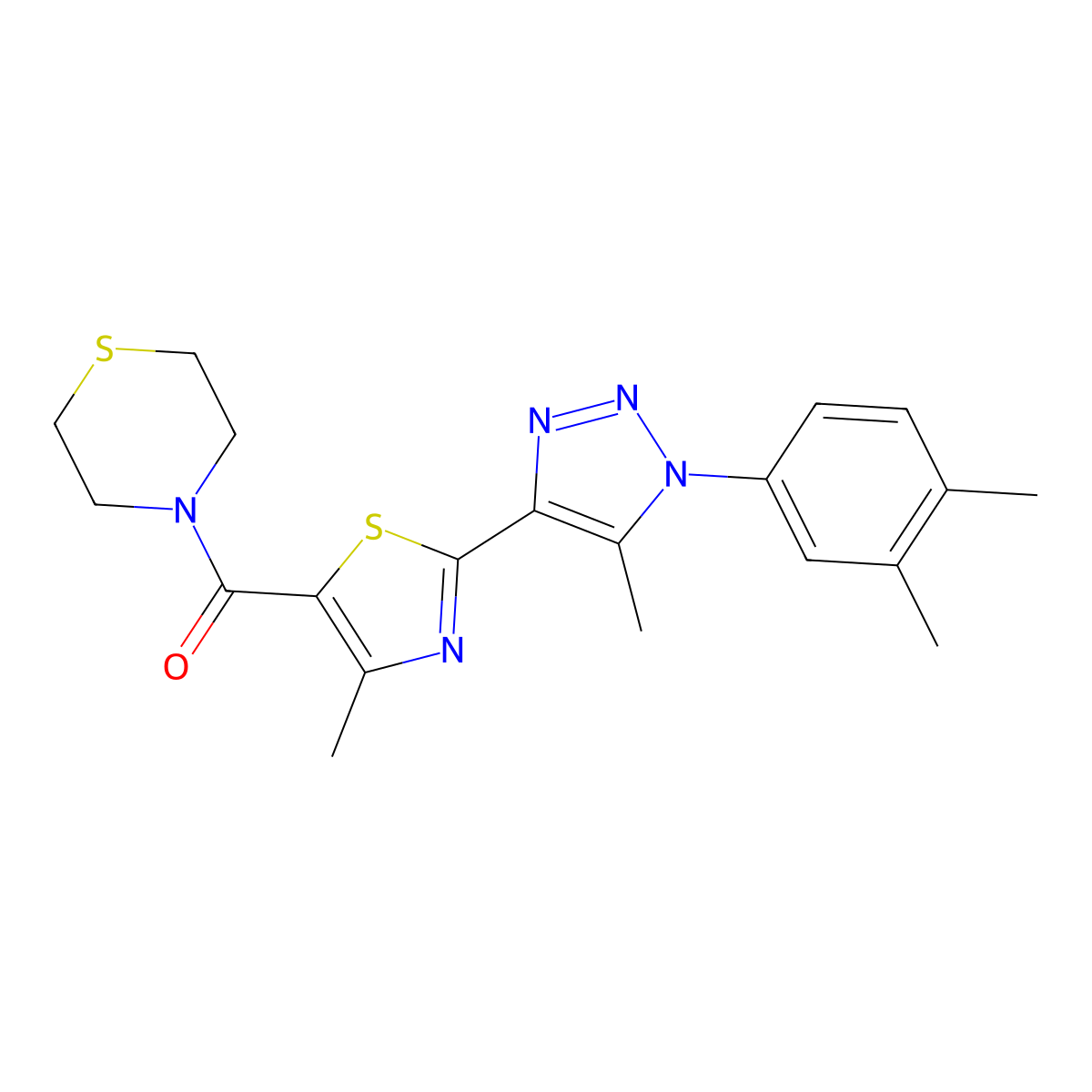 (2-(1-(3,4-dimethylphenyl)-5-methyl-1H-1,2,3-triazol-4-yl)-4-methylthiazol-5-yl)(thiomorpholino)methanone molecular structure, CAS 1207058-82-9