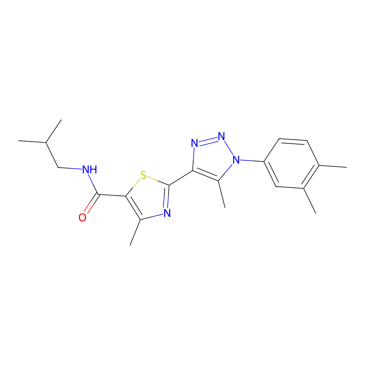 2-(1-(3,4-dimethylphenyl)-5-methyl-1H-1,2,3-triazol-4-yl)-N-isobutyl-4-methylthiazole-5-carboxamide molecular structure, CAS 1207058-84-1