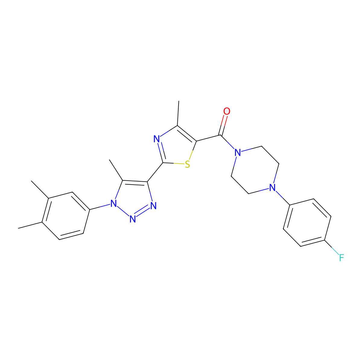 (2-(1-(3,4-dimethylphenyl)-5-methyl-1H-1,2,3-triazol-4-yl)-4-methylthiazol-5-yl)(4-(4-fluorophenyl)piperazin-1-yl)methanone molecular structure, CAS 1207058-90-9