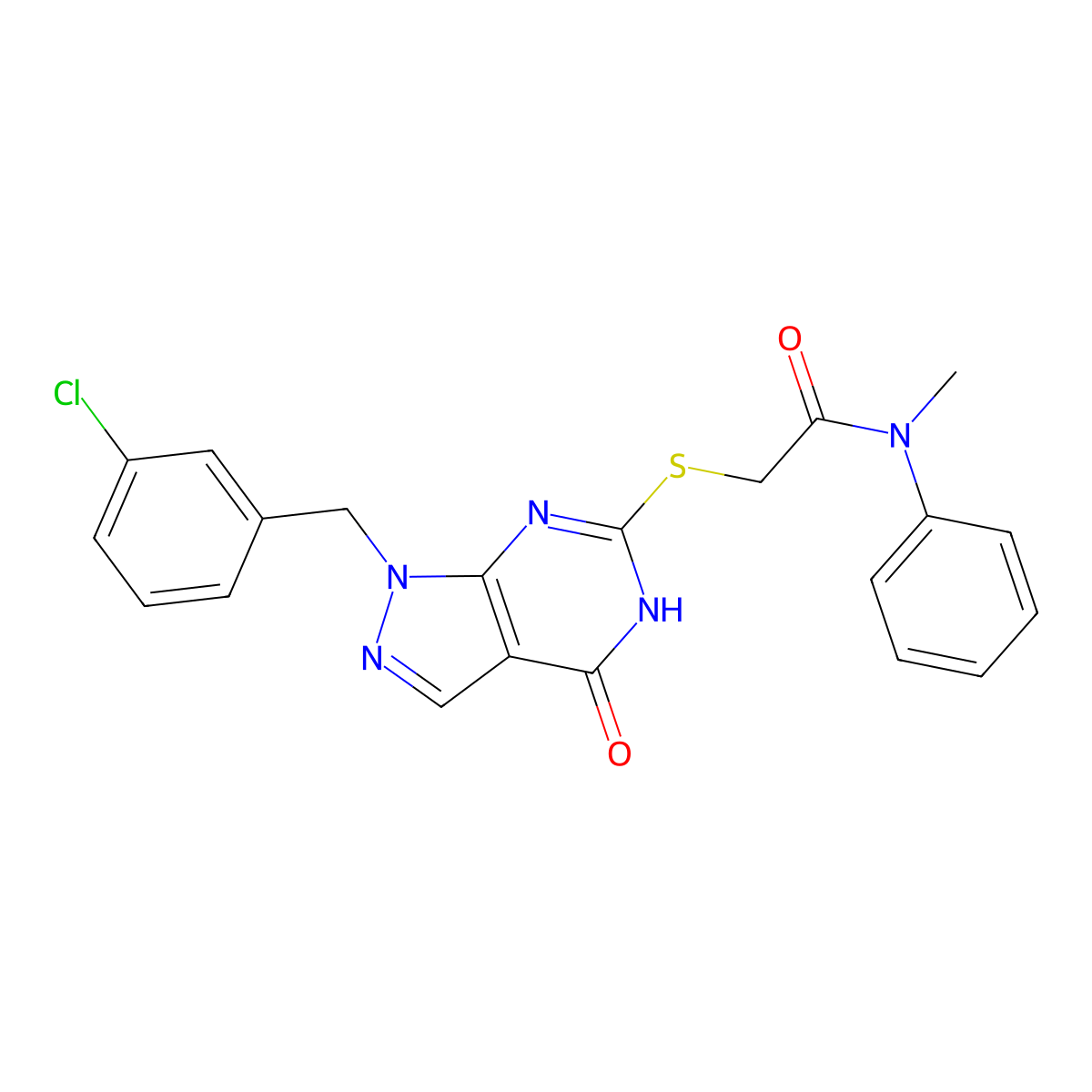 2-((1-(3-chlorobenzyl)-4-oxo-4,5-dihydro-1H-pyrazolo[3,4-d]pyrimidin-6-yl)thio)-N-methyl-N-phenylacetamide molecular structure, CAS 1207058-91-0