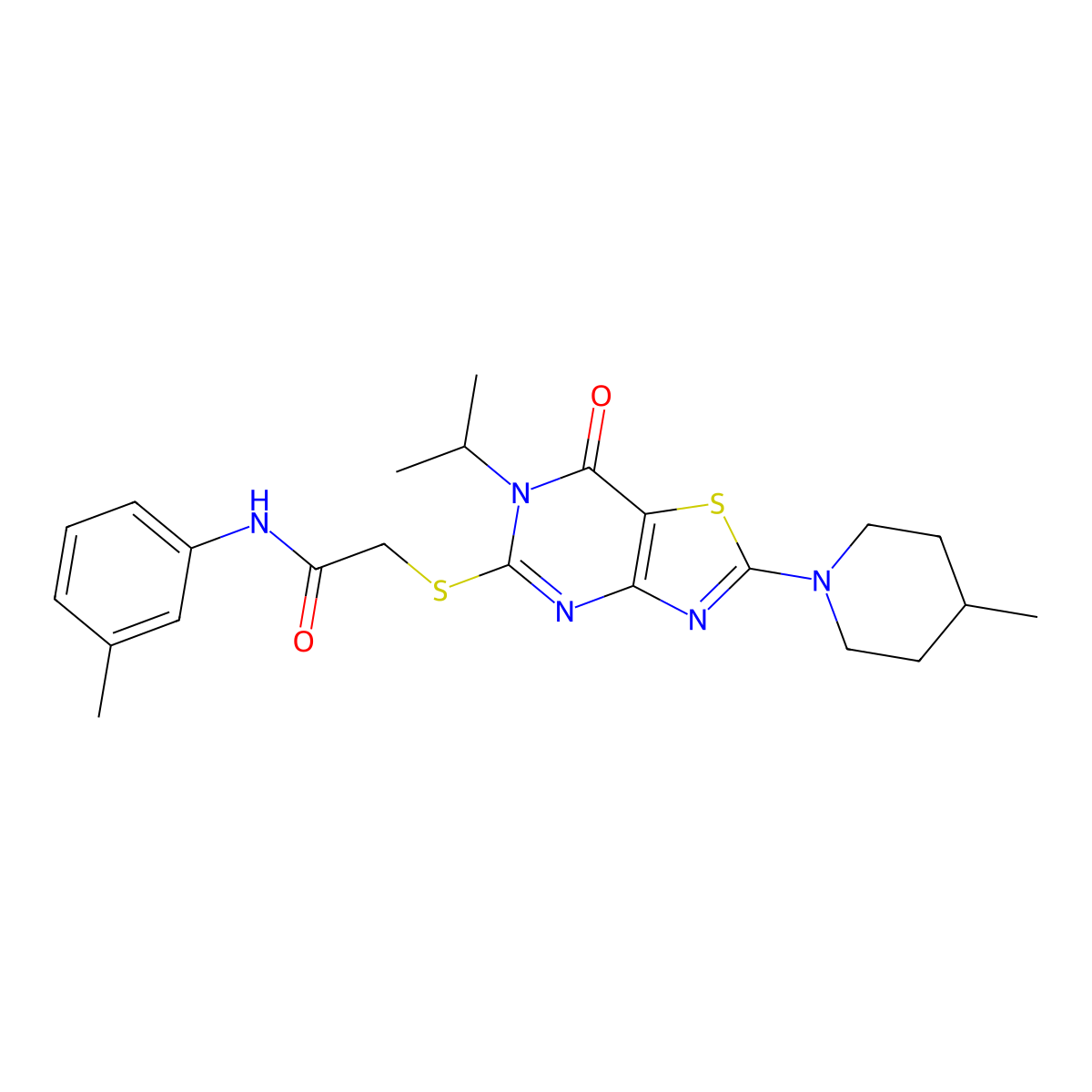 N-(3-methylphenyl)-2-{[2-(4-methylpiperidin-1-yl)-7-oxo-6-(propan-2-yl)-6H,7H-[1,3]thiazolo[4,5-d]pyrimidin-5-yl]sulfanyl}acetamide molecular structure, CAS 1207058-93-2