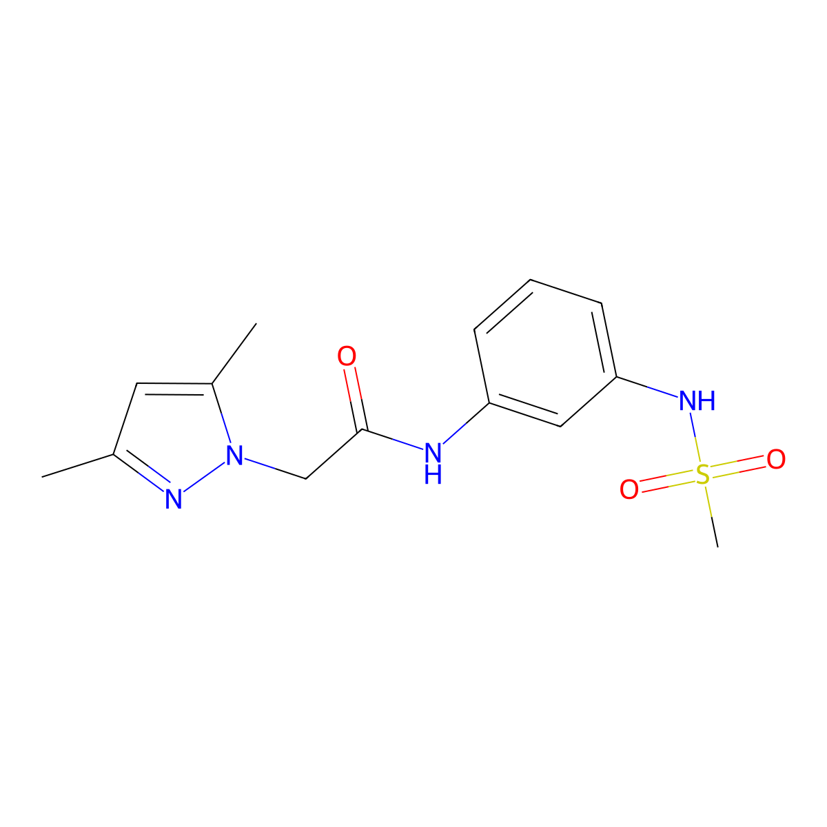 2-(3,5-dimethyl-1H-pyrazol-1-yl)-N-(3-methanesulfonamidophenyl)acetamide molecular structure, CAS 1207059-02-6