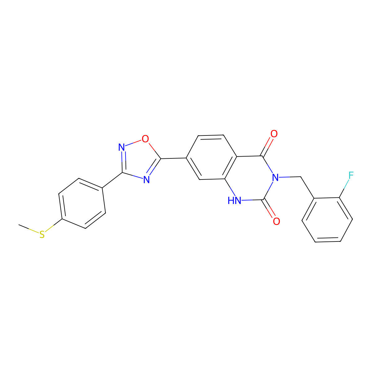 3-(2-fluorobenzyl)-7-(3-(4-(methylthio)phenyl)-1,2,4-oxadiazol-5-yl)quinazoline-2,4(1H,3H)-dione molecular structure, CAS 1207059-05-9