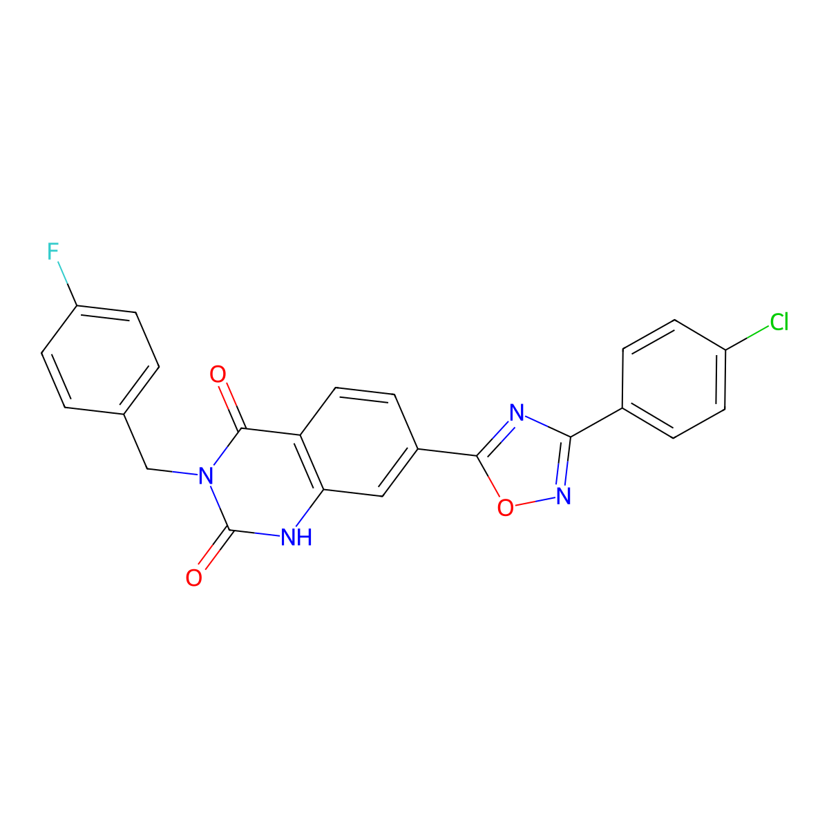 7-(3-(4-chlorophenyl)-1,2,4-oxadiazol-5-yl)-3-(4-fluorobenzyl)quinazoline-2,4(1H,3H)-dione molecular structure, CAS 1207059-12-8