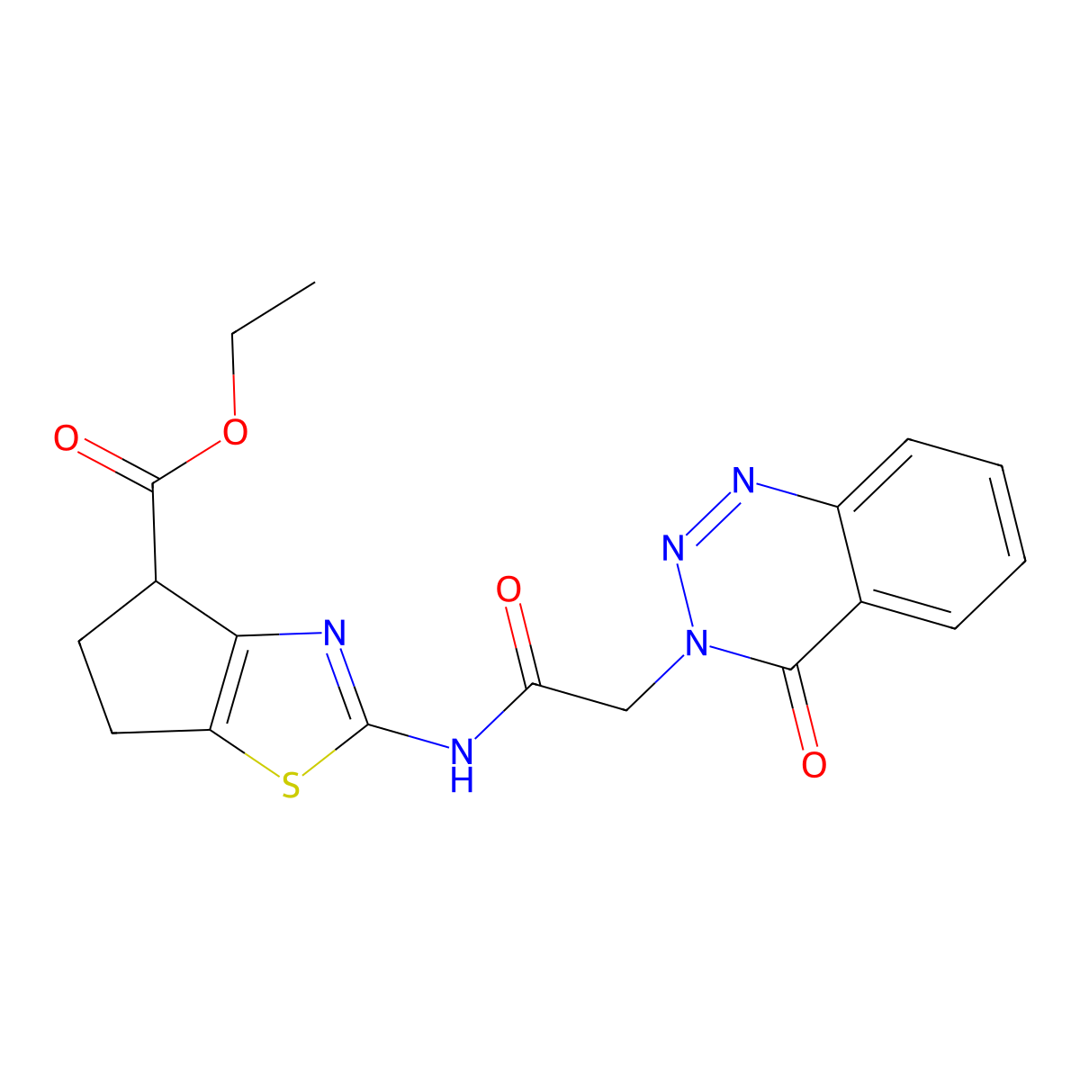 ethyl 2-(2-(4-oxobenzo[d][1,2,3]triazin-3(4H)-yl)acetamido)-5,6-dihydro-4H-cyclopenta[d]thiazole-4-carboxylate molecular structure, CAS 1207059-13-9