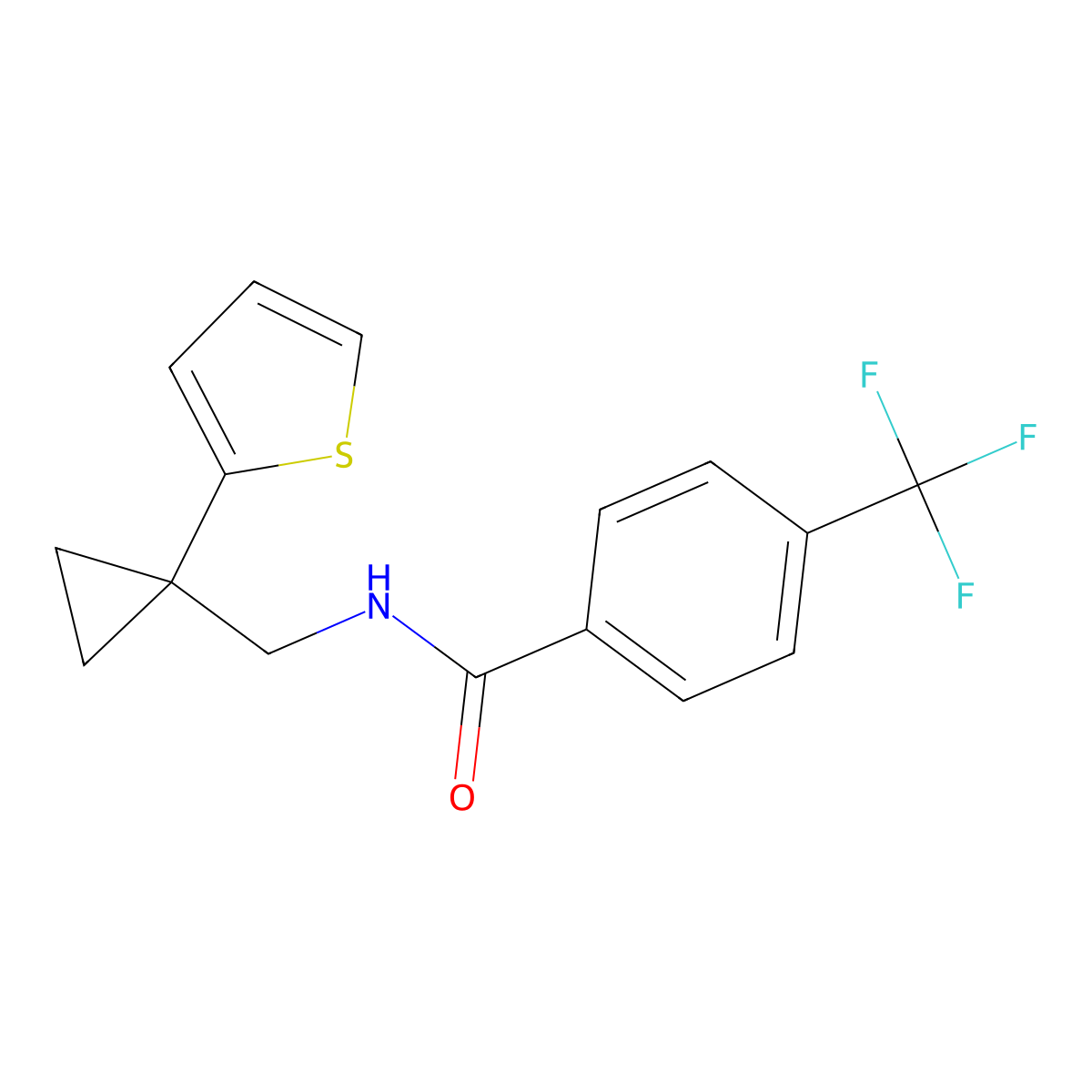 N-((1-(thiophen-2-yl)cyclopropyl)methyl)-4-(trifluoromethyl)benzamide molecular structure, CAS 1207059-14-0