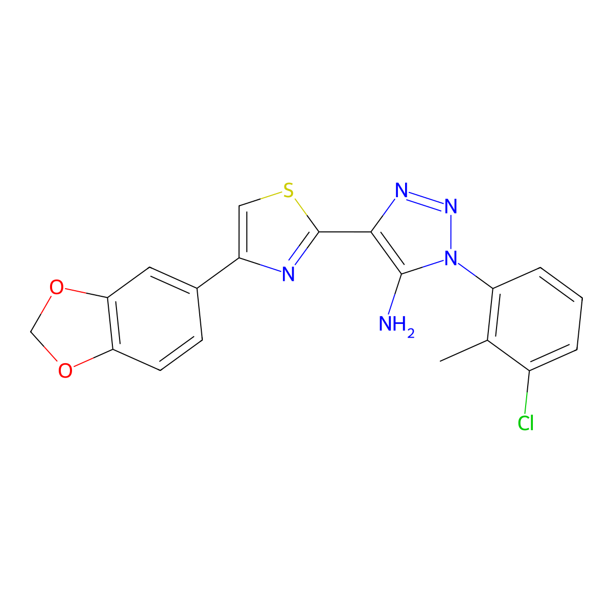 4-(4-(benzo[d][1,3]dioxol-5-yl)thiazol-2-yl)-1-(3-chloro-2-methylphenyl)-1H-1,2,3-triazol-5-amine molecular structure, CAS 1207059-15-1