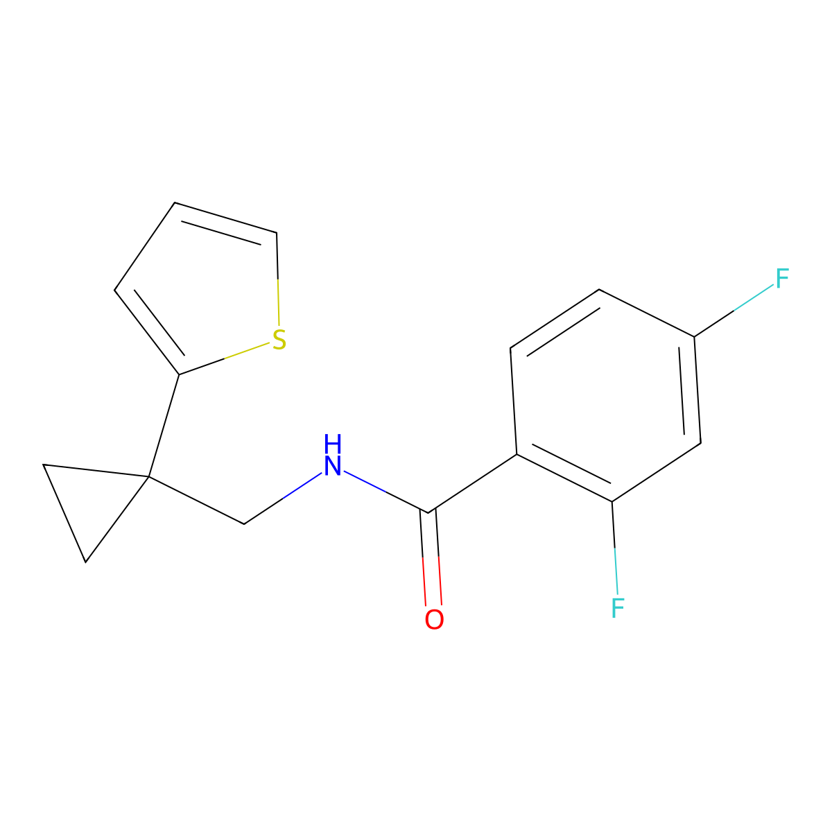 2,4-difluoro-N-((1-(thiophen-2-yl)cyclopropyl)methyl)benzamide molecular structure, CAS 1207059-19-5