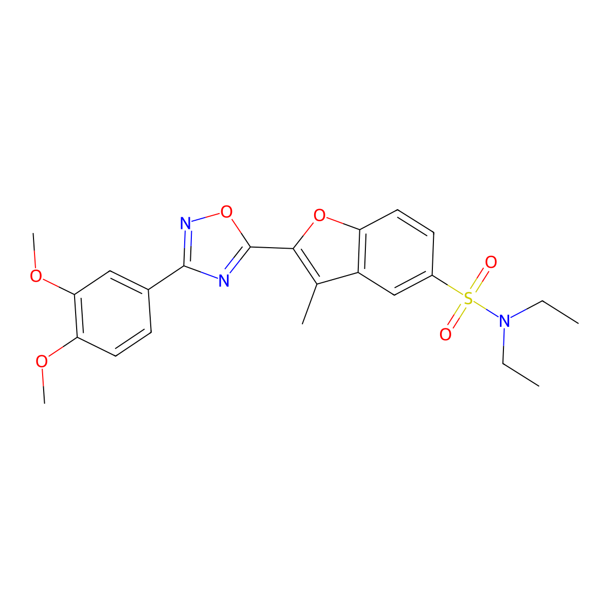 2-[3-(3,4-dimethoxyphenyl)-1,2,4-oxadiazol-5-yl]-N,N-diethyl-3-methyl-1-benzofuran-5-sulfonamide molecular structure, CAS 1207059-20-8