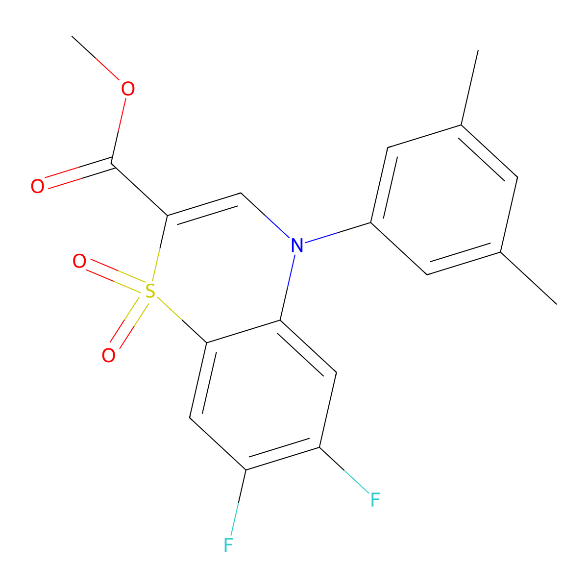 methyl 4-(3,5-dimethylphenyl)-6,7-difluoro-4H-1,4-benzothiazine-2-carboxylate 1,1-dioxide molecular structure, CAS 1207059-26-4