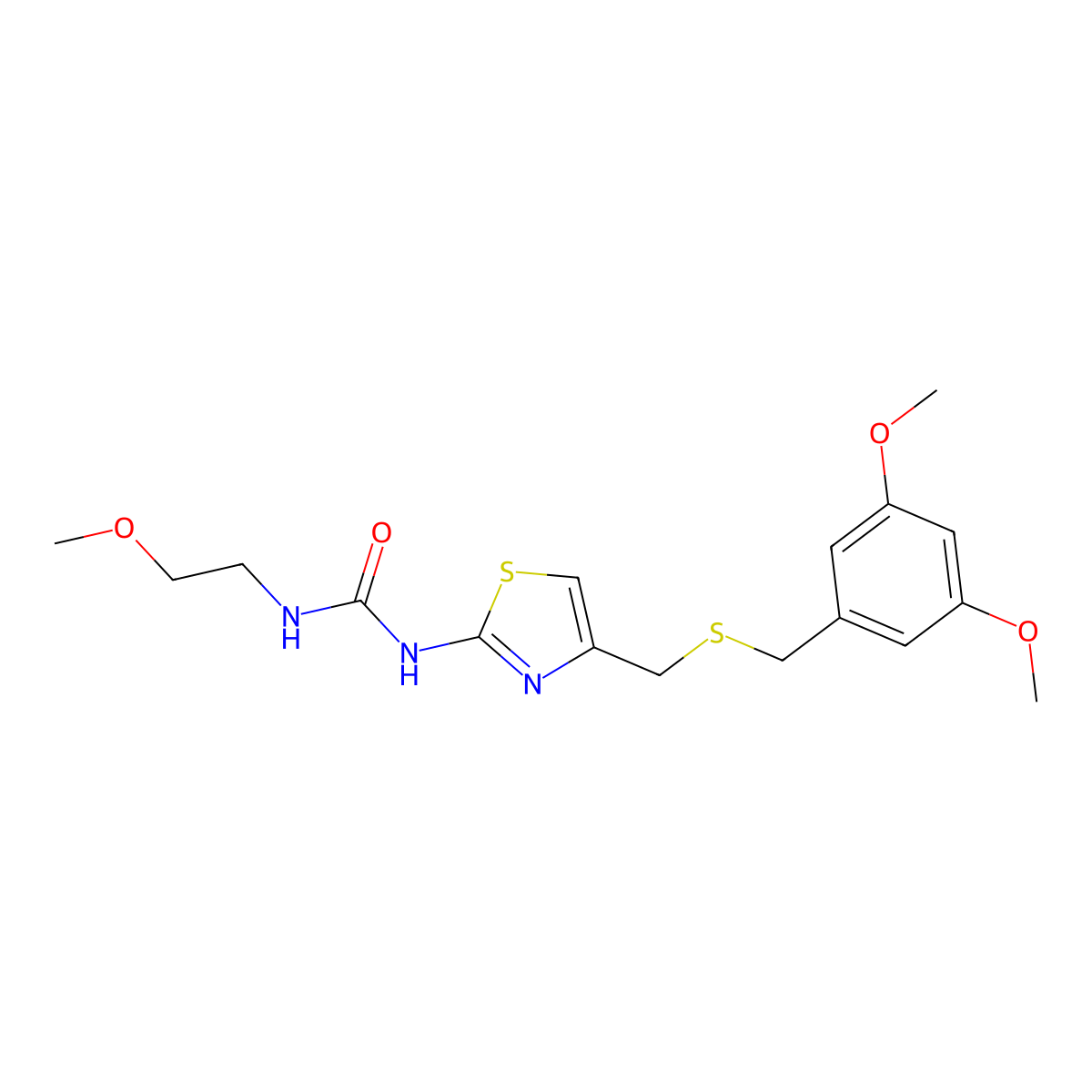 1-(4-(((3,5-Dimethoxybenzyl)thio)methyl)thiazol-2-yl)-3-(2-methoxyethyl)urea molecular structure, CAS 1207059-30-0