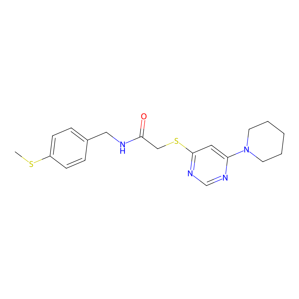 N-(4-(methylthio)benzyl)-2-((6-(piperidin-1-yl)pyrimidin-4-yl)thio)acetamide molecular structure, CAS 1207059-35-5