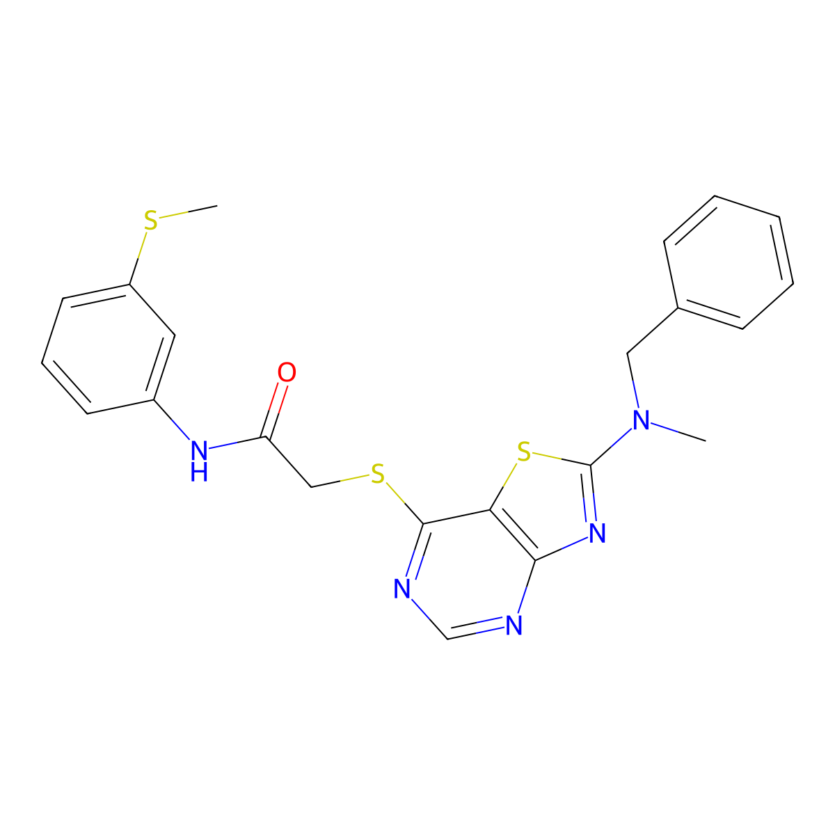 2-((2-(benzyl(methyl)amino)thiazolo[4,5-d]pyrimidin-7-yl)thio)-N-(3-(methylthio)phenyl)acetamide molecular structure, CAS 1207059-40-2