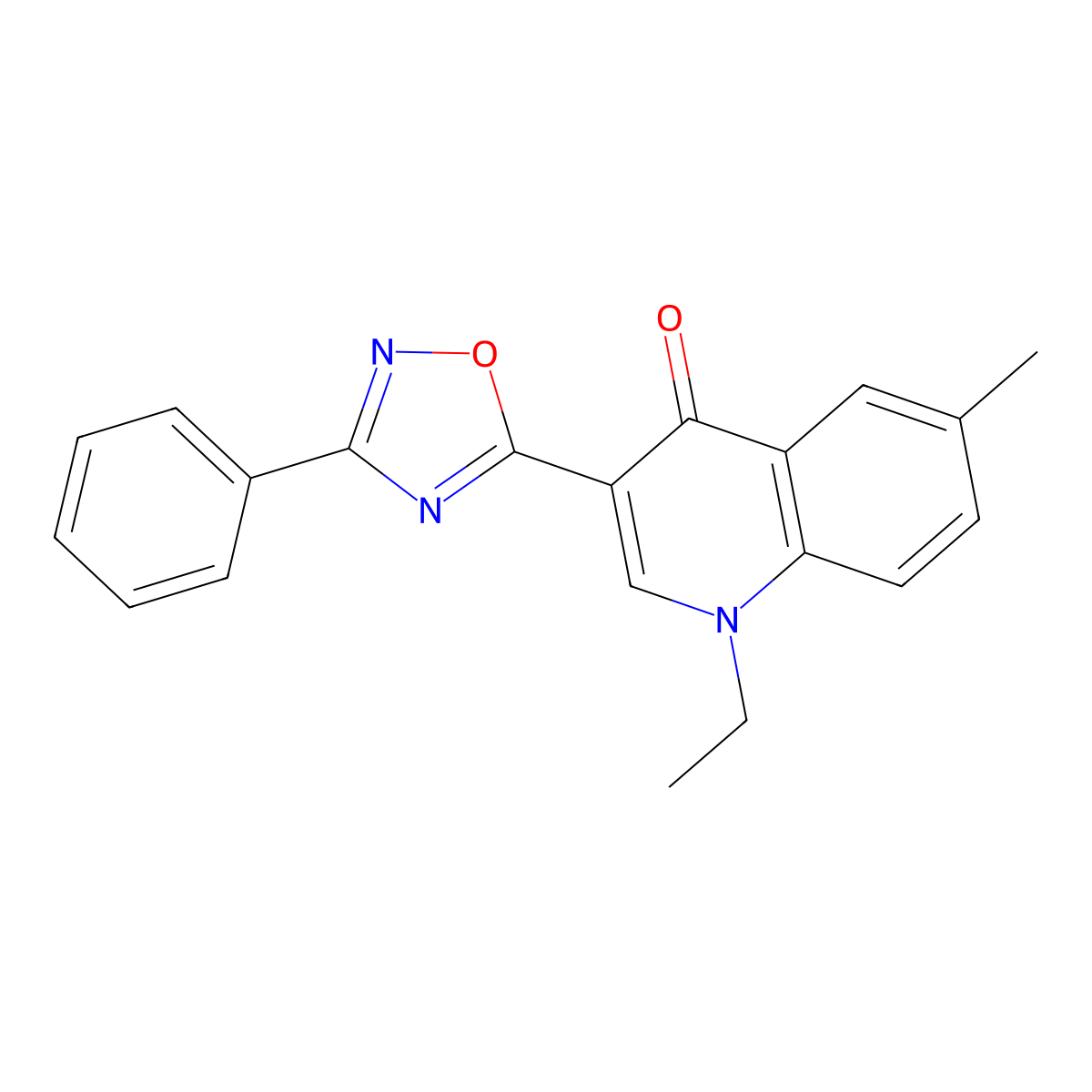 1-ethyl-6-methyl-3-(3-phenyl-1,2,4-oxadiazol-5-yl)quinolin-4(1H)-one molecular structure, CAS 1207059-54-8