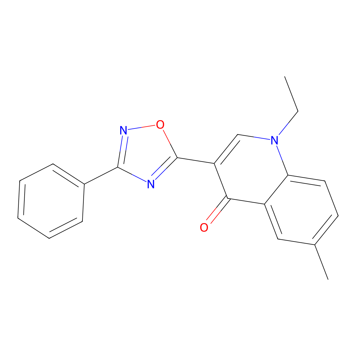 1-ethyl-6-methyl-3-(3-phenyl-1,2,4-oxadiazol-5-yl)quinolin-4(1H)-one molecular structure, CAS 1207059-54-8