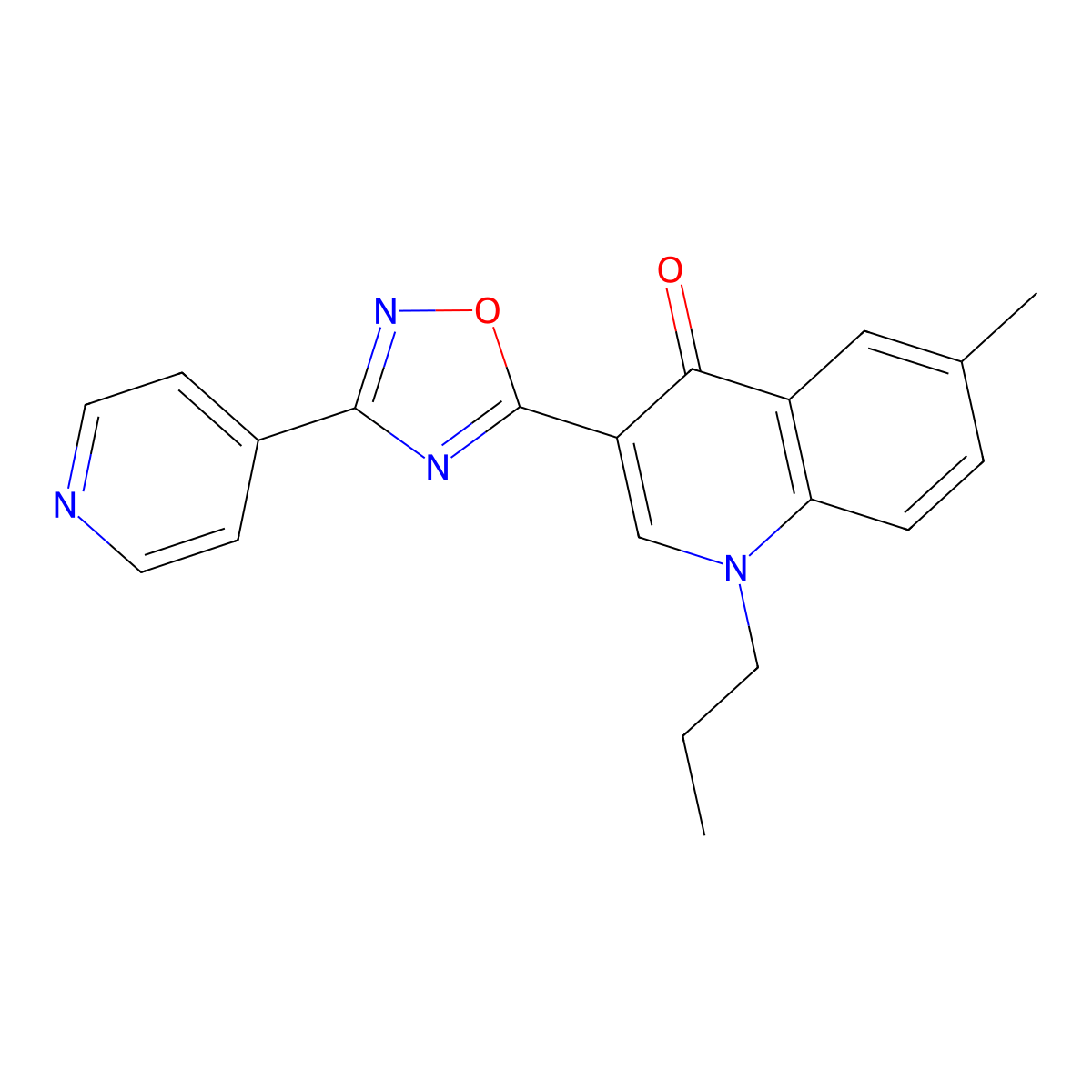 6-methyl-1-propyl-3-(3-(pyridin-4-yl)-1,2,4-oxadiazol-5-yl)quinolin-4(1H)-one molecular structure, CAS 1207059-55-9