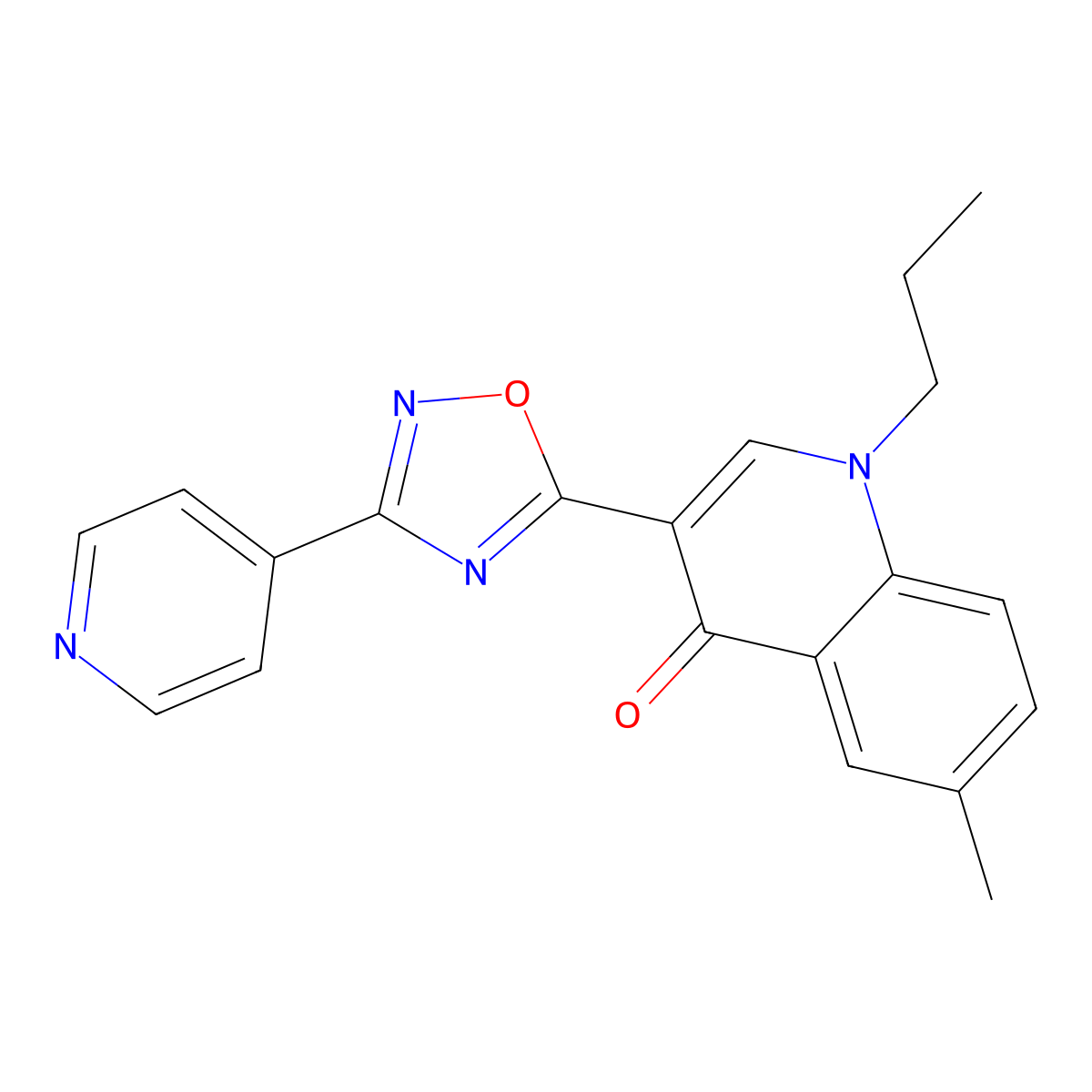 6-methyl-1-propyl-3-(3-(pyridin-4-yl)-1,2,4-oxadiazol-5-yl)quinolin-4(1H)-one molecular structure, CAS 1207059-55-9