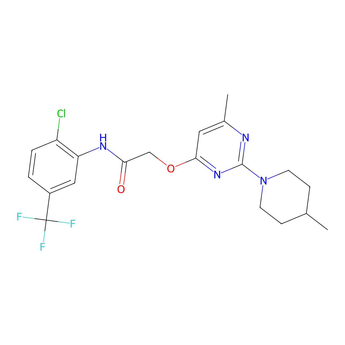 N-[2-chloro-5-(trifluoromethyl)phenyl]-2-{[6-methyl-2-(4-methylpiperidin-1-yl)pyrimidin-4-yl]oxy}acetamide molecular structure, CAS 1207059-56-0