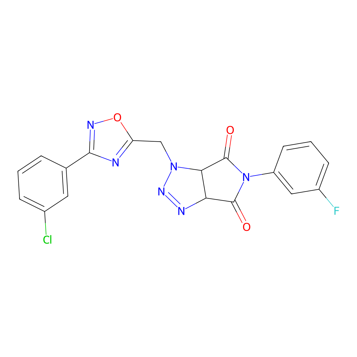 1-((3-(3-chlorophenyl)-1,2,4-oxadiazol-5-yl)methyl)-5-(3-fluorophenyl)-1,6a-dihydropyrrolo[3,4-d][1,2,3]triazole-4,6(3aH,5H)-dione molecular structure, CAS 1207059-59-3
