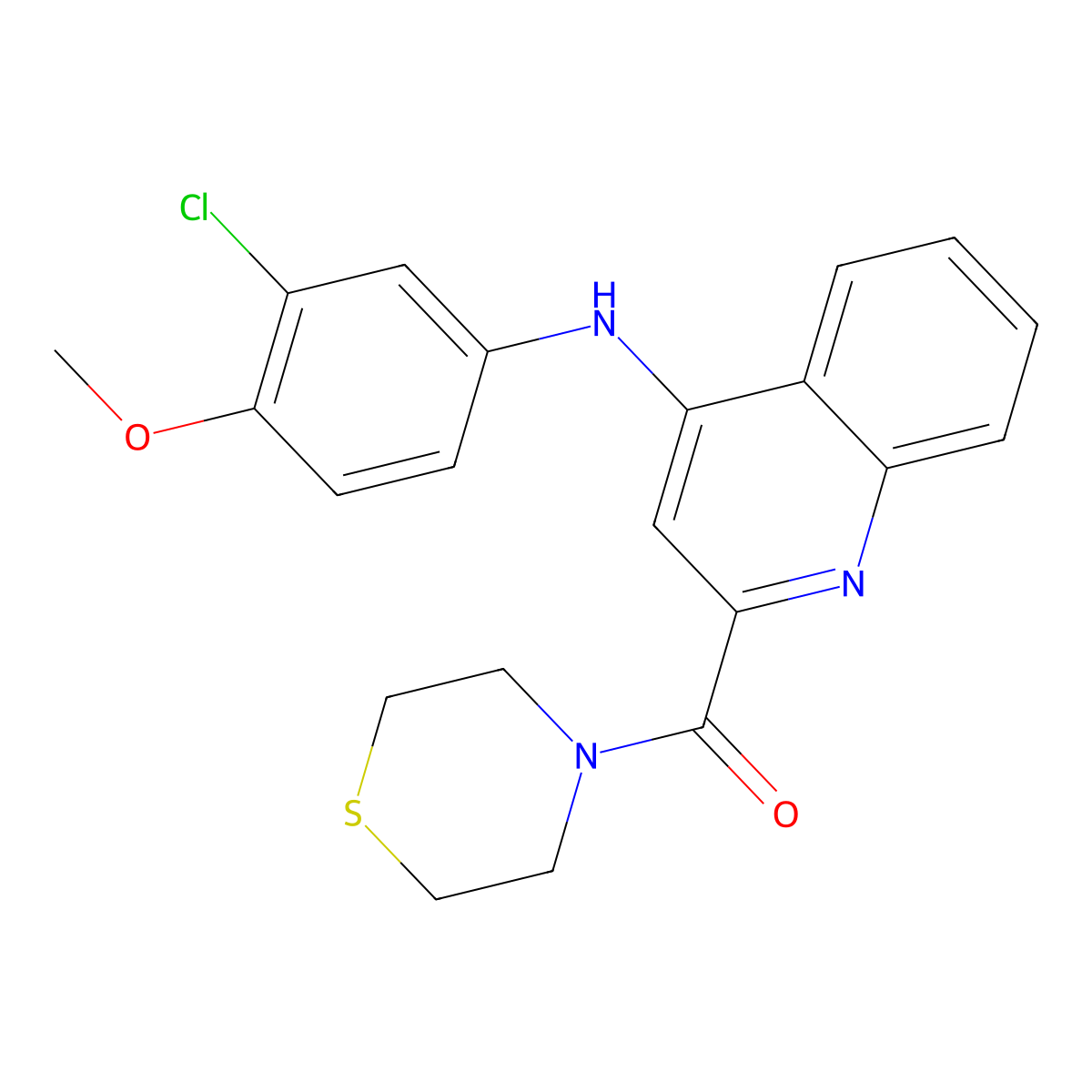 N-(3-chloro-4-methoxyphenyl)-2-(thiomorpholine-4-carbonyl)quinolin-4-amine molecular structure, CAS 1207059-60-6