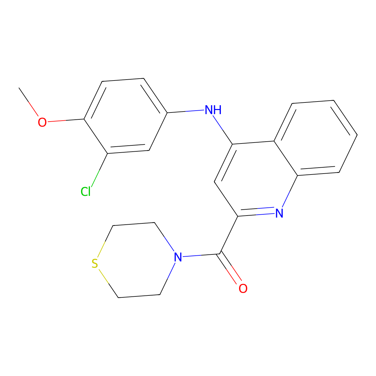 N-(3-chloro-4-methoxyphenyl)-2-(thiomorpholine-4-carbonyl)quinolin-4-amine molecular structure, CAS 1207059-60-6