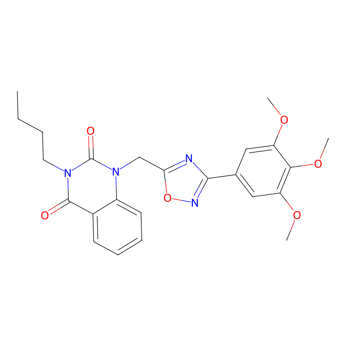 3-butyl-1-((3-(3,4,5-trimethoxyphenyl)-1,2,4-oxadiazol-5-yl)methyl)quinazoline-2,4(1H,3H)-dione molecular structure, CAS 1207059-62-8